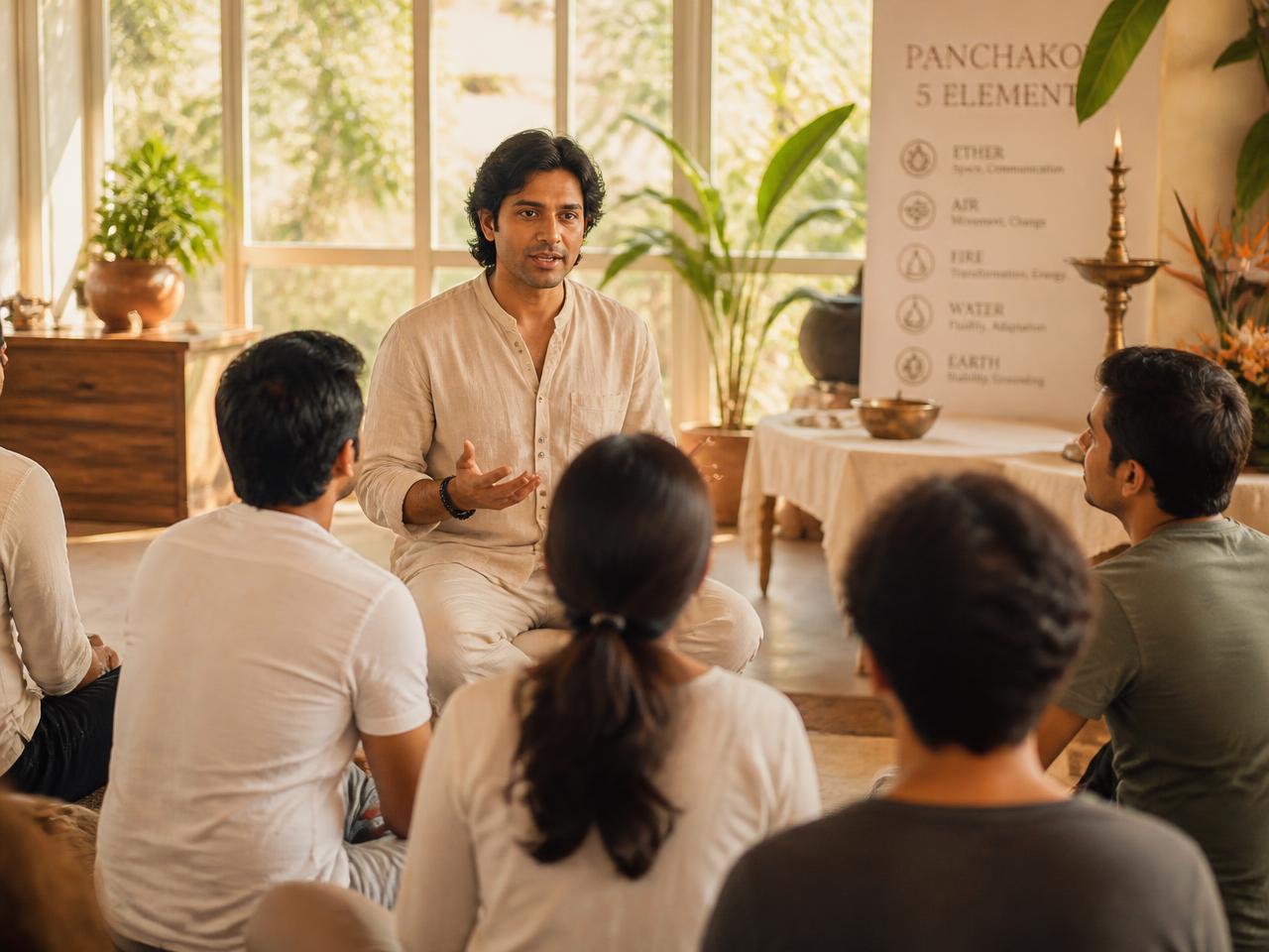 Dr. Binushankar sharing natural living guidance with a small group